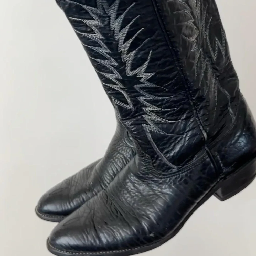 VINTAGE 1990S WESTERN BLACK LEATHER COWBOY BOOTS By Nocona Size- Men's 10D - Picture 9 of 10
